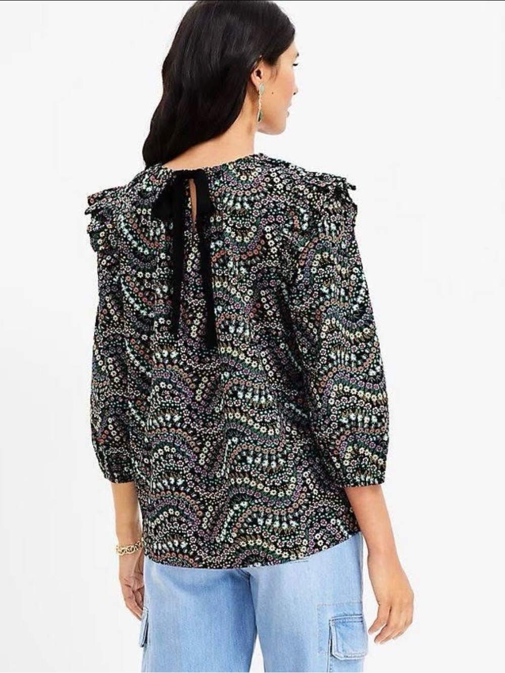 LOFT Garden Dobby Tie Back Ruffle Blouse